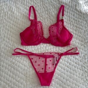 PINK Victoria's Secret Wink Heart Mesh Bra and Panty Set in Enchanted Pink